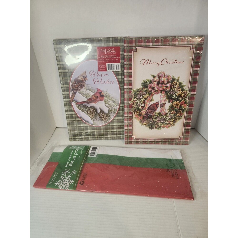 Lot Of 3 Christmas Boxes And Paper